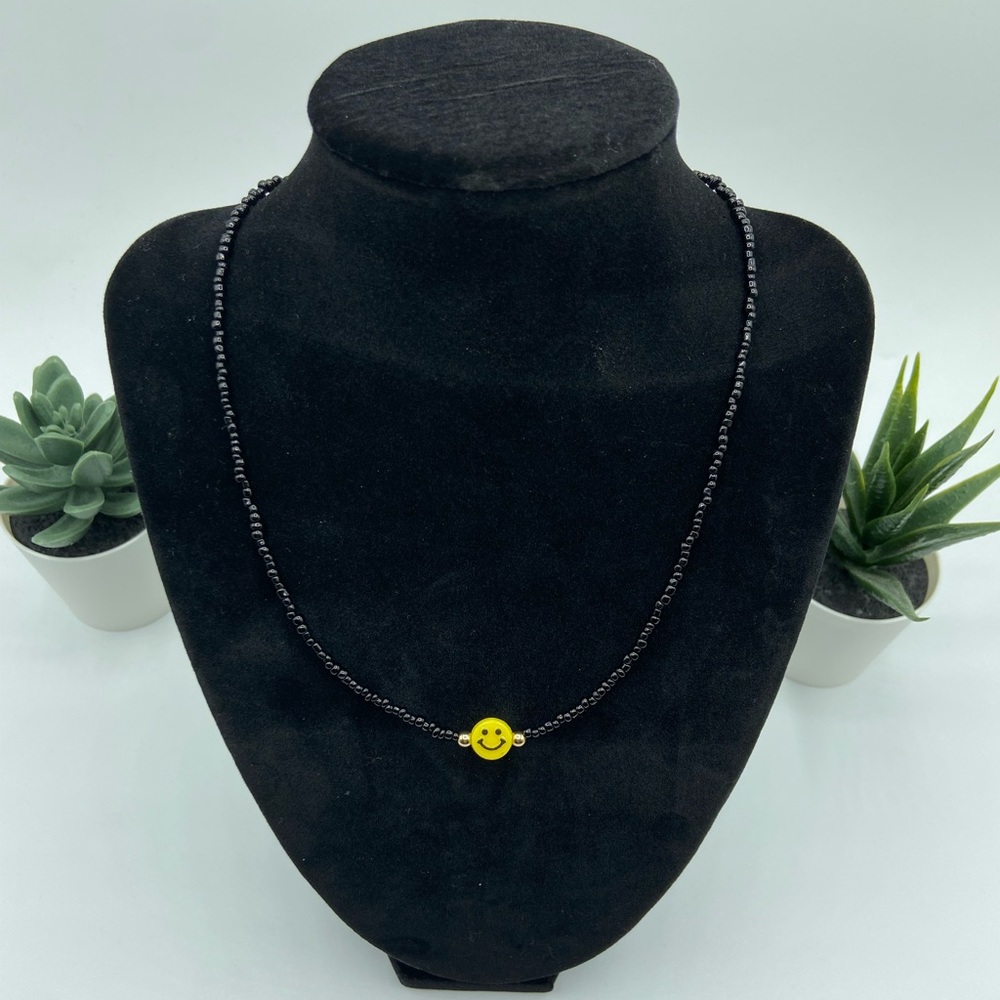 Y2K Handmade Trendy Smiley Face Glads Seed Bead Necklace